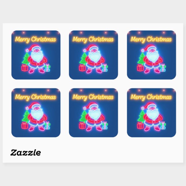 Pegatina Cuadrada Colección navideña de Navidades modernos neones (Hoja)