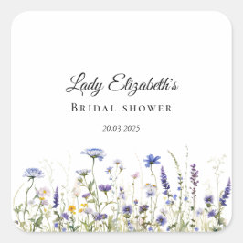 Pegatina Cuadrada Colección nupcial de Regency Blue Wildflower Regen