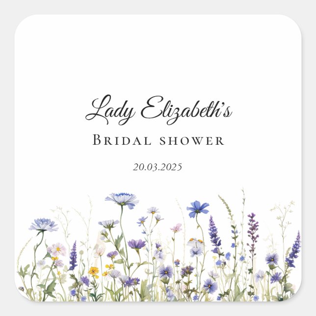 Pegatina Cuadrada Colección nupcial de Regency Blue Wildflower Regen (Anverso)