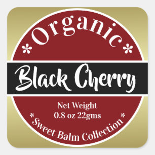 Pegatina Cuadrada Colección Orgánica de Cereza Roja Negra Dorada DIY