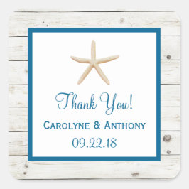 Pegatina Cuadrada Colección Starfish Whitewashed Wood Beach Wedding