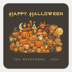 Pegatina Cuadrada Colección Vintage Retro de Recuerdos de Halloween