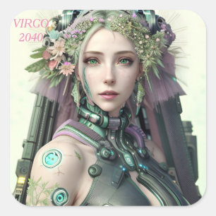 Pegatina Cuadrada Colección Virgo Futurista Zodiac