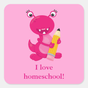 Pegatina Cuadrada Colegio doméstico de monstruos rosados
