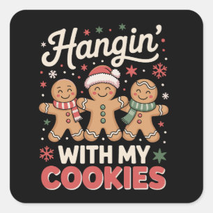 Pegatina Cuadrada Colgando Con Mis Galletas Jengibre Navidad Profeso
