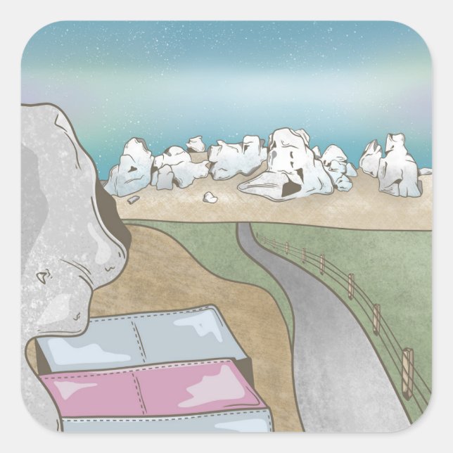 Pegatina Cuadrada Colgante de colinas del castillo de Nueva Zelanda (Anverso)