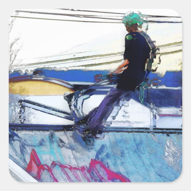 Pegatina Cuadrada Colgar - Obra de arte de Stunt Scooter (Anverso)
