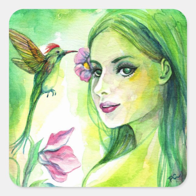 Pegatina Cuadrada Colibrí (Anverso)