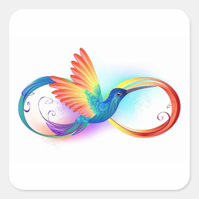Pegatina Cuadrada Colibrí arcoiris con símbolo Infinity (Anverso)