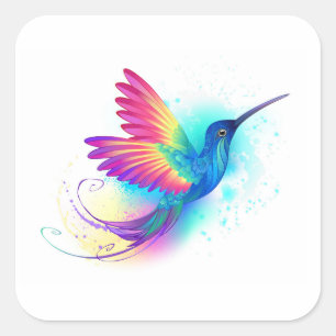 Pegatina Cuadrada Colibrí Arcoíris Exótico