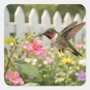 Pegatina Cuadrada Colibrí en Flor de No Me Toques