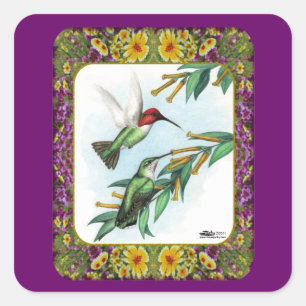 Pegatina Cuadrada Colibríes y Flores #4