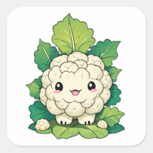 Pegatina Cuadrada Coliflor Kawaii