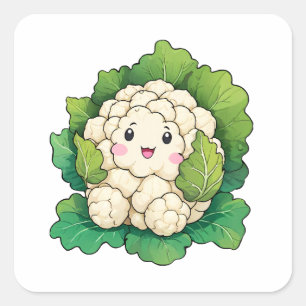 Pegatina Cuadrada Coliflor Kawaii