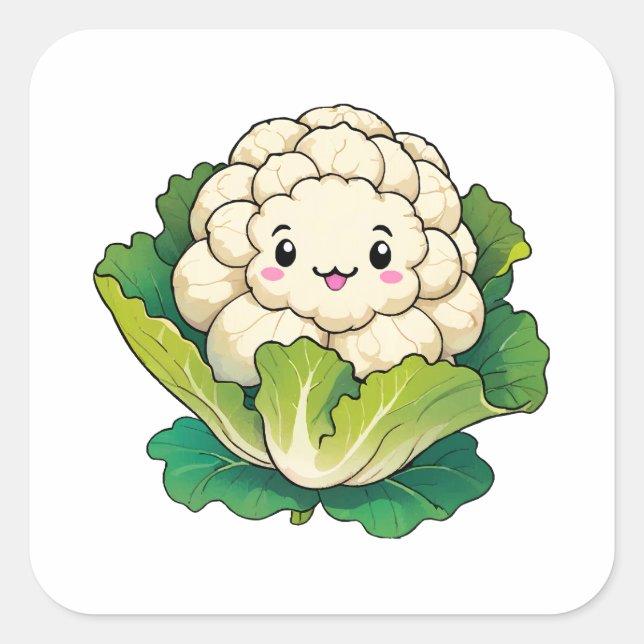 Pegatina Cuadrada Coliflor Kawaii (Anverso)