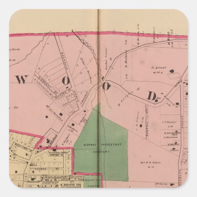 Pegatina Cuadrada Colinas de nueces, Ohio (Anverso)