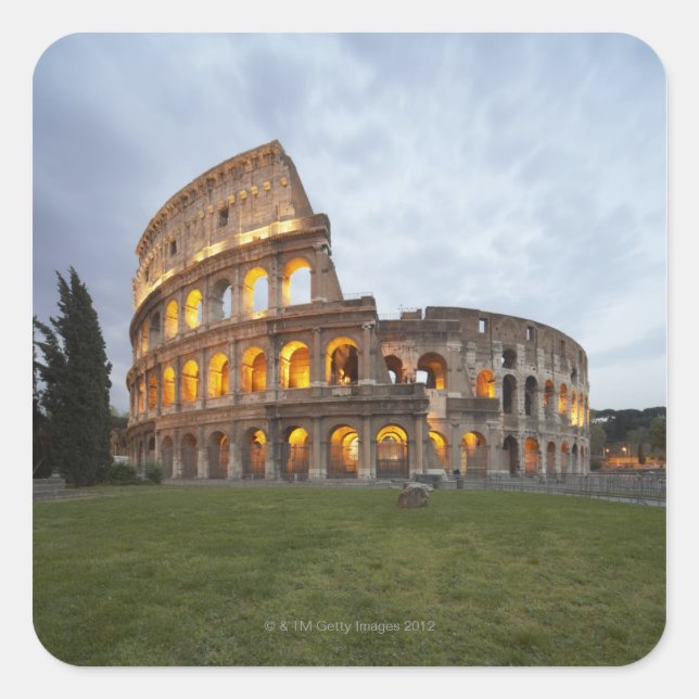 Pegatina Cuadrada Coliseo en Roma, Italia (Anverso)
