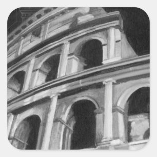 Pegatina Cuadrada Coliseo romano con dibujos arquitectónicos