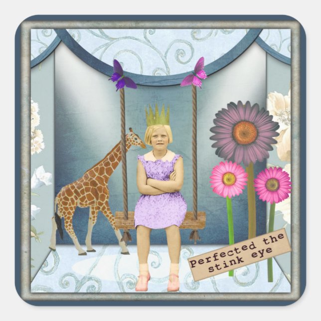 Pegatina Cuadrada Collage de Arte Alterado Funky Vintage (Anverso)