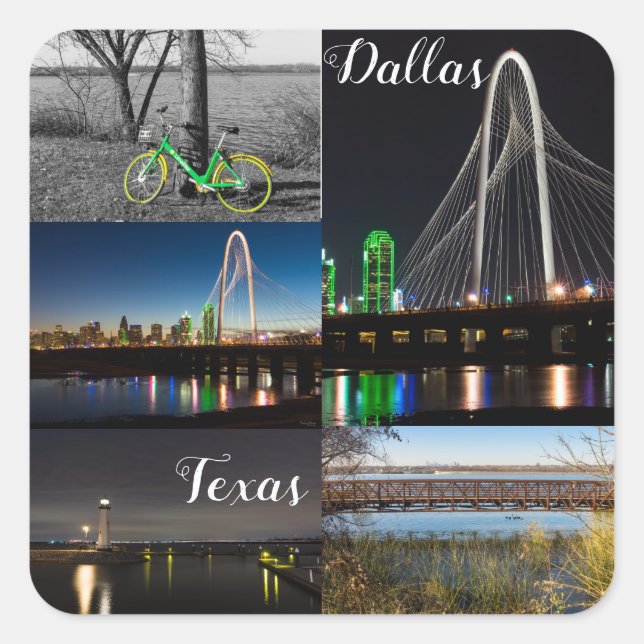 Pegatina Cuadrada Collage de Dallas (Anverso)