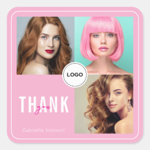 Pegatina Cuadrada Collage de fotos de estilista de cabello rosa sonr