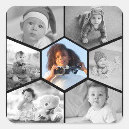 Pegatina Cuadrada Collage de fotos de hexágono blanco y negro