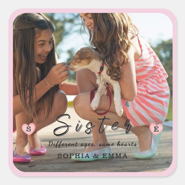 Pegatina Cuadrada Collage de fotos de las hermanas - Edades diferent (Anverso)