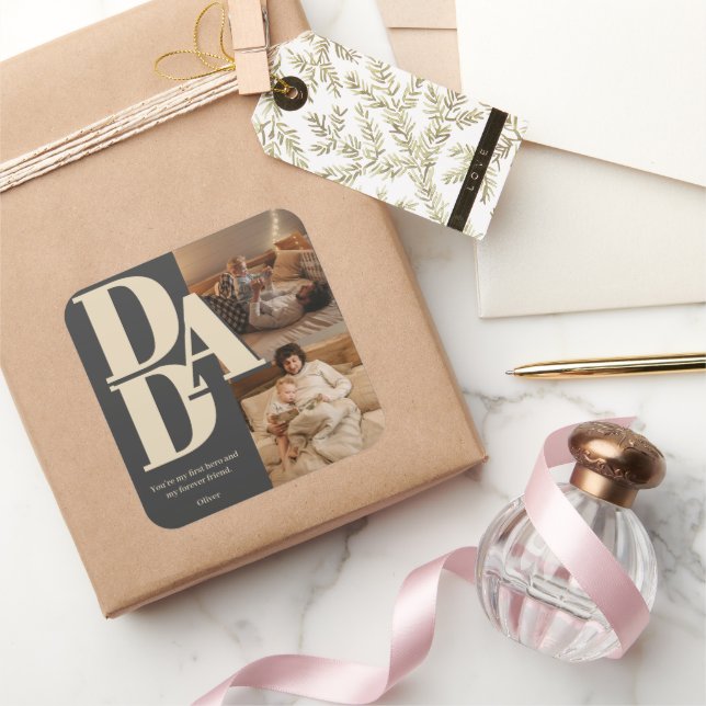 Pegatina Cuadrada Collage de fotos del Día del Padre personalizado | (Regalar)