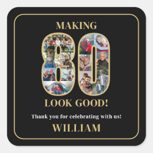 Pegatina Cuadrada Collage de Fotos 'Hacer que 80 se Vea Bien' Cumple