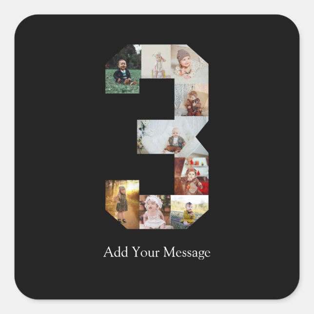 Pegatina Cuadrada Collage de fotos número 3 en blanco y negro (Anverso)