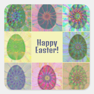 Pegatina Cuadrada Collage de Huevos de Pascua con arte divertido y c