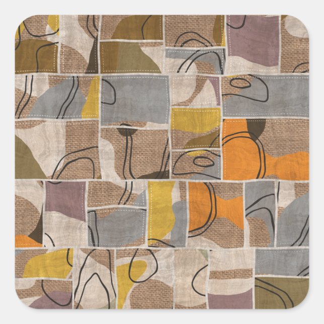 Pegatina Cuadrada Collage de mosaico, patrón de mezcla de tejido (Anverso)