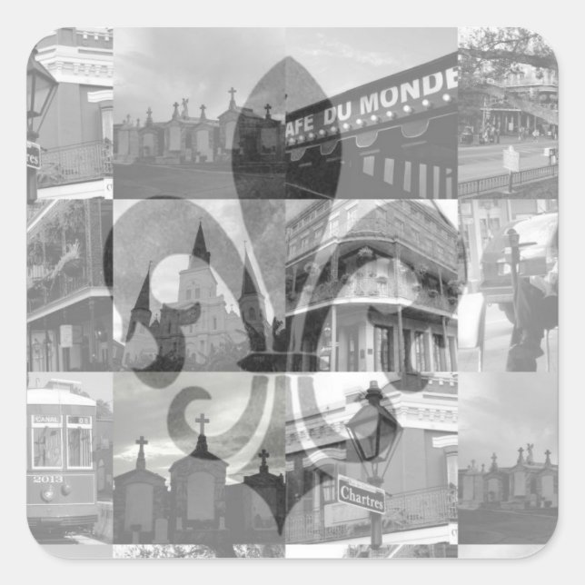 Pegatina Cuadrada Collage de Nueva Orleans [Pegatinas cuadrados] (Anverso)