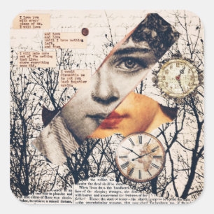 Pegatina Cuadrada Collage de poema de amor vintage Arte sepia romá