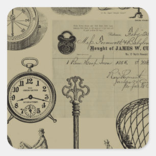 Pegatina Cuadrada Collage de Steampunk