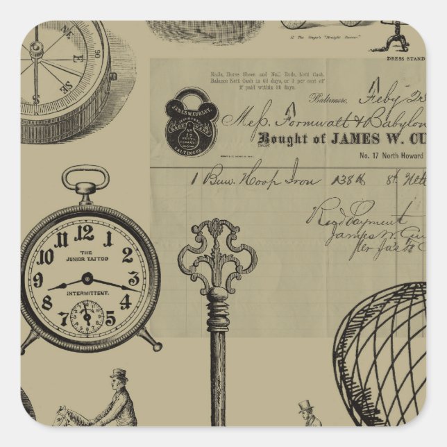 Pegatina Cuadrada Collage Steampunk (Anverso)