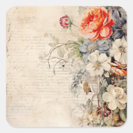 Pegatina Cuadrada Collage Vintage Flores 1b 1 de 4