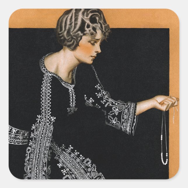 Pegatina Cuadrada Collar de la Perla rota (Anverso)