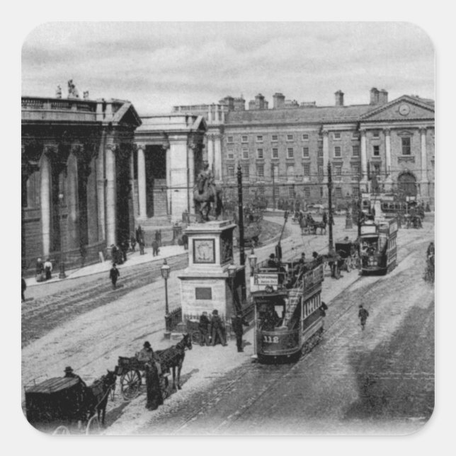 Pegatina Cuadrada College Green, Dublín, c.1900 (Anverso)