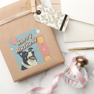 Pegatina Cuadrada Collie Dog de borde colorido