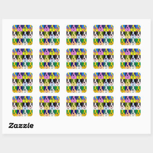 Pegatina Cuadrada Collie Retro Border Collie Pop Art