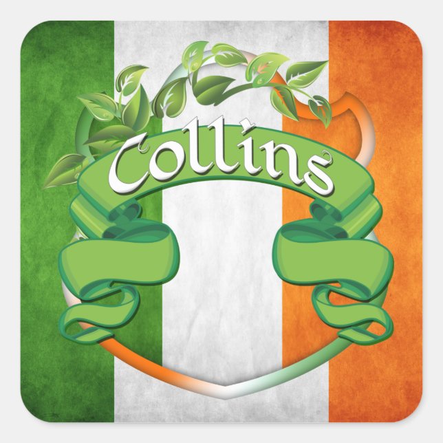 Pegatina Cuadrada Collins Irish Shield (Anverso)