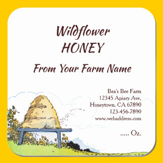 Pegatina Cuadrada Colmena Rustica Editable y Nubes de 1.5"