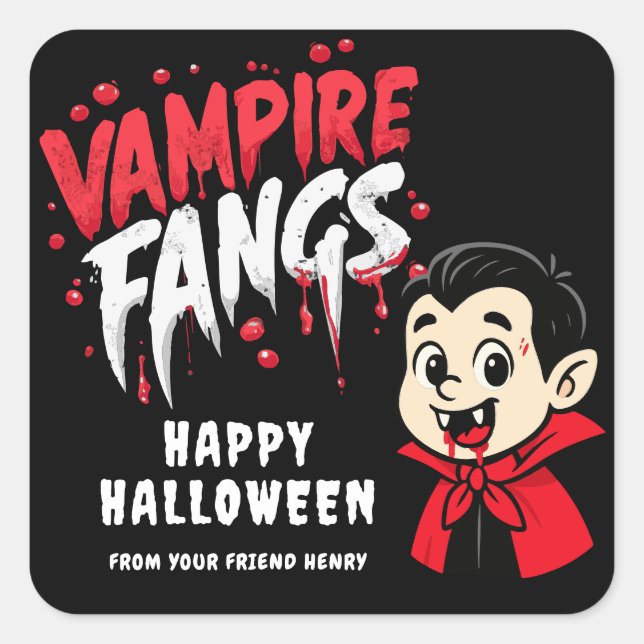 Pegatina Cuadrada Colmillos de vampiro de Halloween (Anverso)