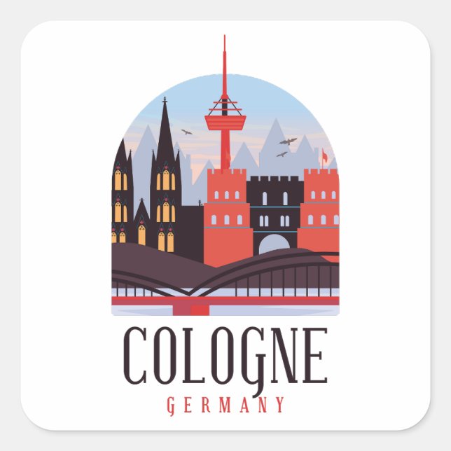 Pegatina Cuadrada Cologne Alemania Vintage Cityscape (Anverso)