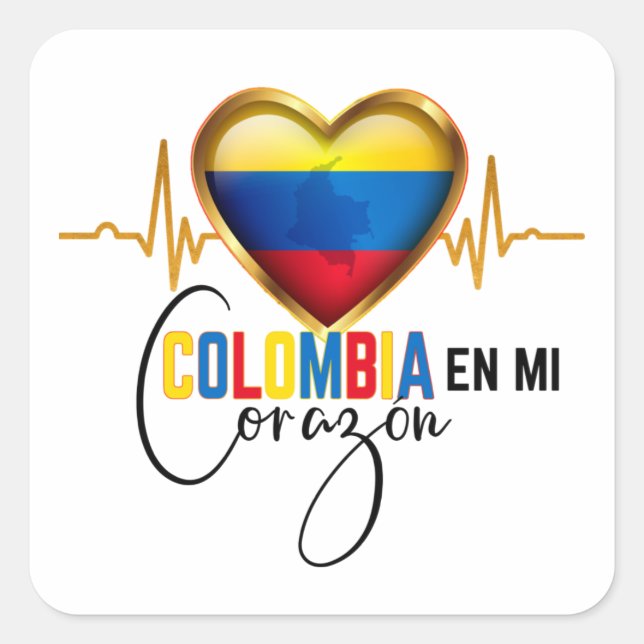 Pegatina Cuadrada Colombia en mi Corazón Orgullo Colombiano (Anverso)