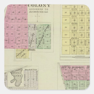 Pegatina Cuadrada Colonia, Kincade, Mont Ida y Westfalia, Kansas