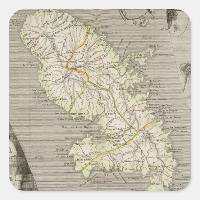 Pegatina Cuadrada Colonias francesas Martinica (Anverso)