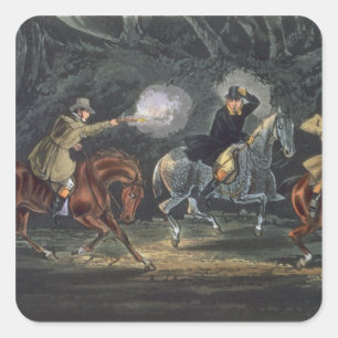 Pegatina Cuadrada Coloqúese y entregue, aquatinted por E. Duncan