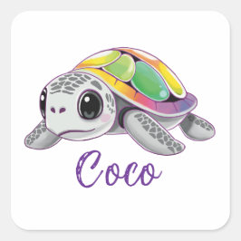 Pegatina Cuadrada Color Burst Sea Turtle